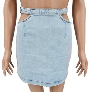 Revolve Weworewhat Womans size XL Cut Out Denim Jean Skirt Indigo Light Wash NEW